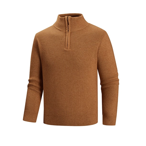 pstuiky Camisas suaves de manga larga para hombre, Suéter informal de moda para hombre, con cuello alto, media cremallera, elástico, capa base, tejido de manga larga Tops casuales para hombres m