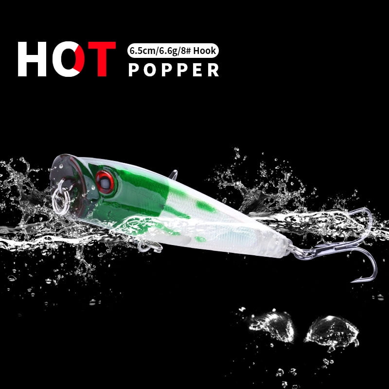 HENGJIA Top Water Popper Fishing Lures Saltwater, 6 Pack Pencil Popper Lures Artificial Hard Baits for Bass, Trout, Walleye Fishing Lure