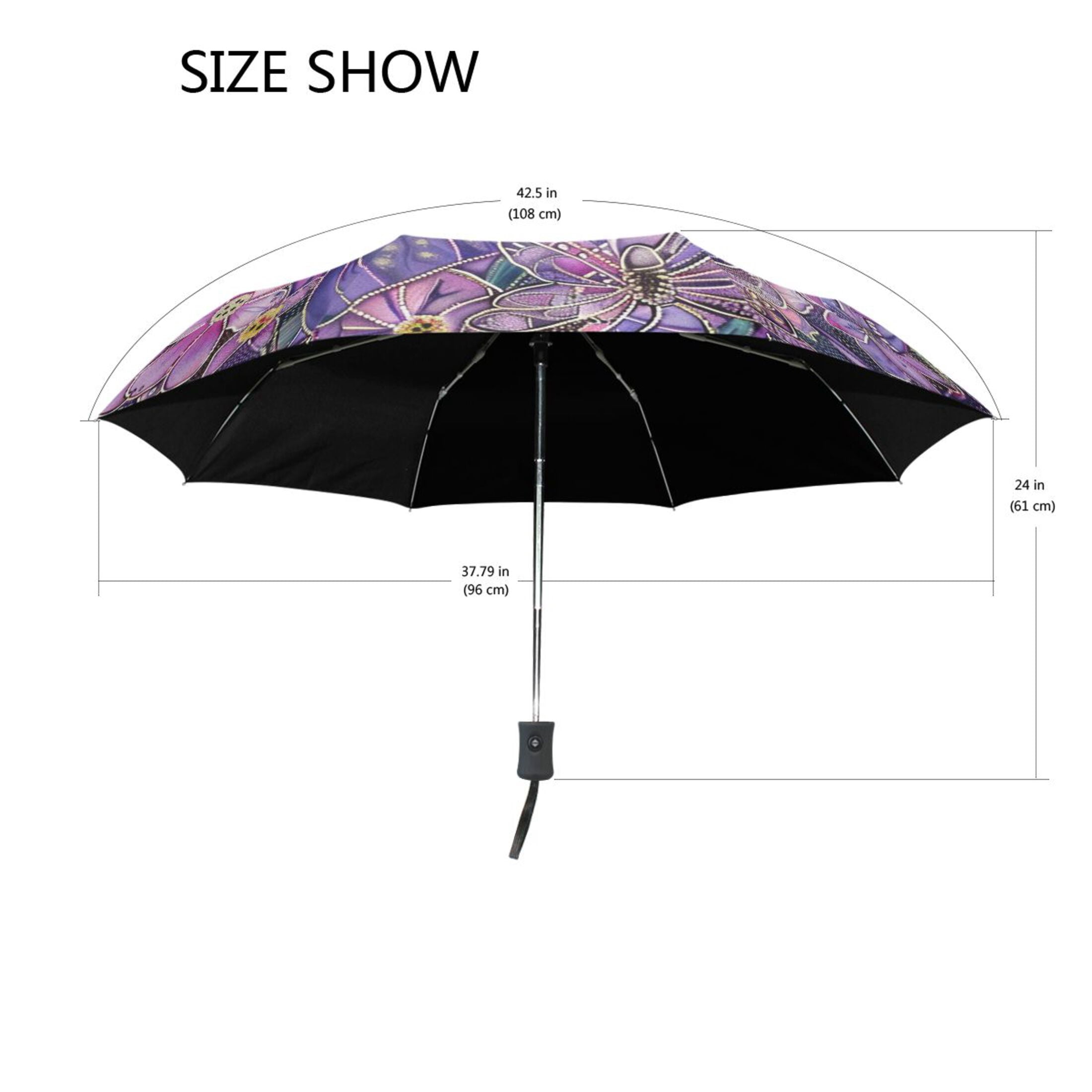 YAZAOO One-Touch Auto Open Close Rain Umbrella With Creative Purple Butterfly Garden Pattern