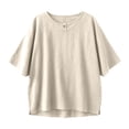 thumbnail image 5 of RQYYD Womens Short Sleeve Round Neck Tops Casual Henley Button Blouses Linen Blend Tee Shirts Clothes, 5 of 7