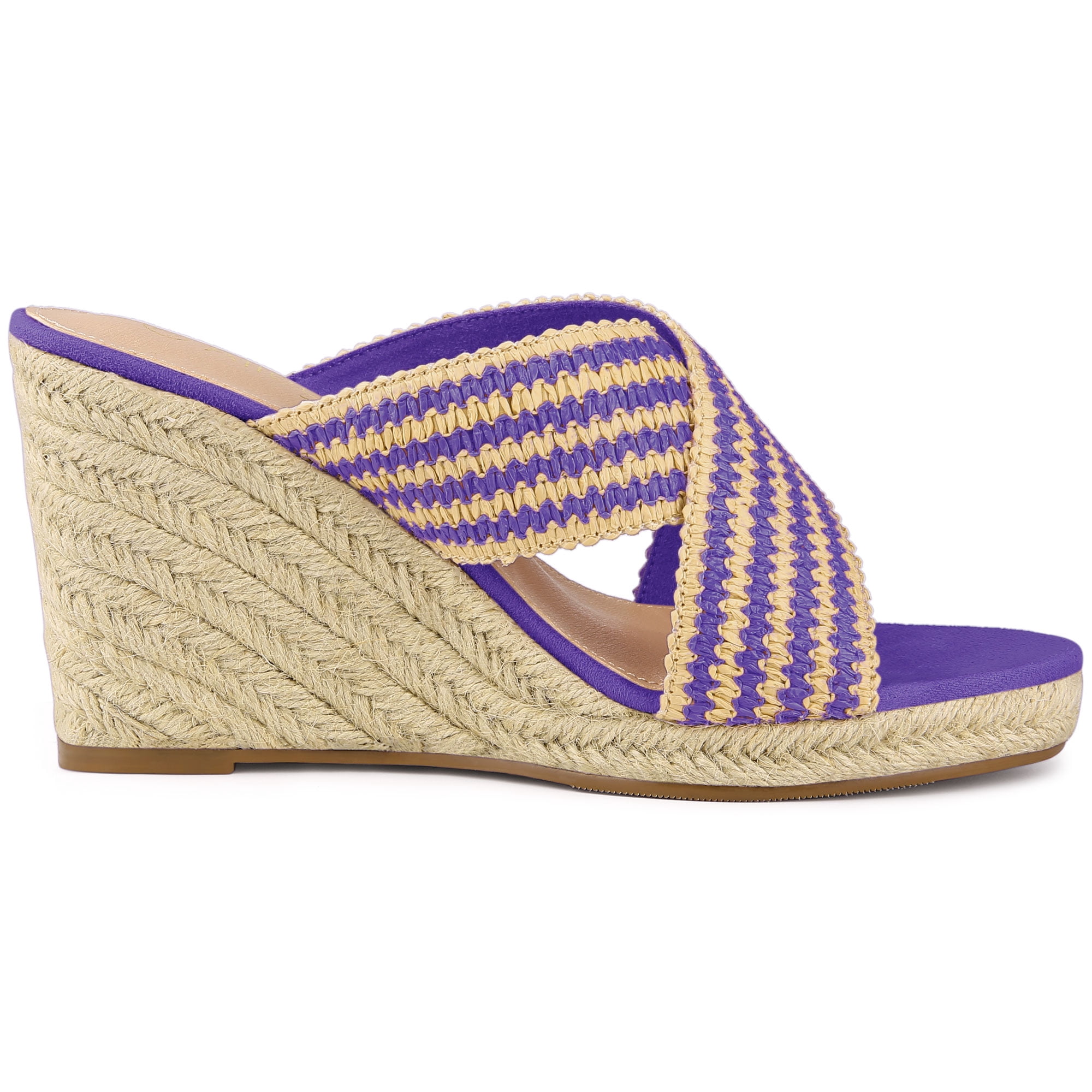 DARING DIVA Women's Crisscross Strap Platform Slides Wedge Sandals Purple 8.5