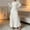 *White, variant on ClodeEU Women's Stretch Long Sleeve Crewneck Pleated Maxi Dress ,Fitted Casual Ankle Length Dress Black,Womens Plus M