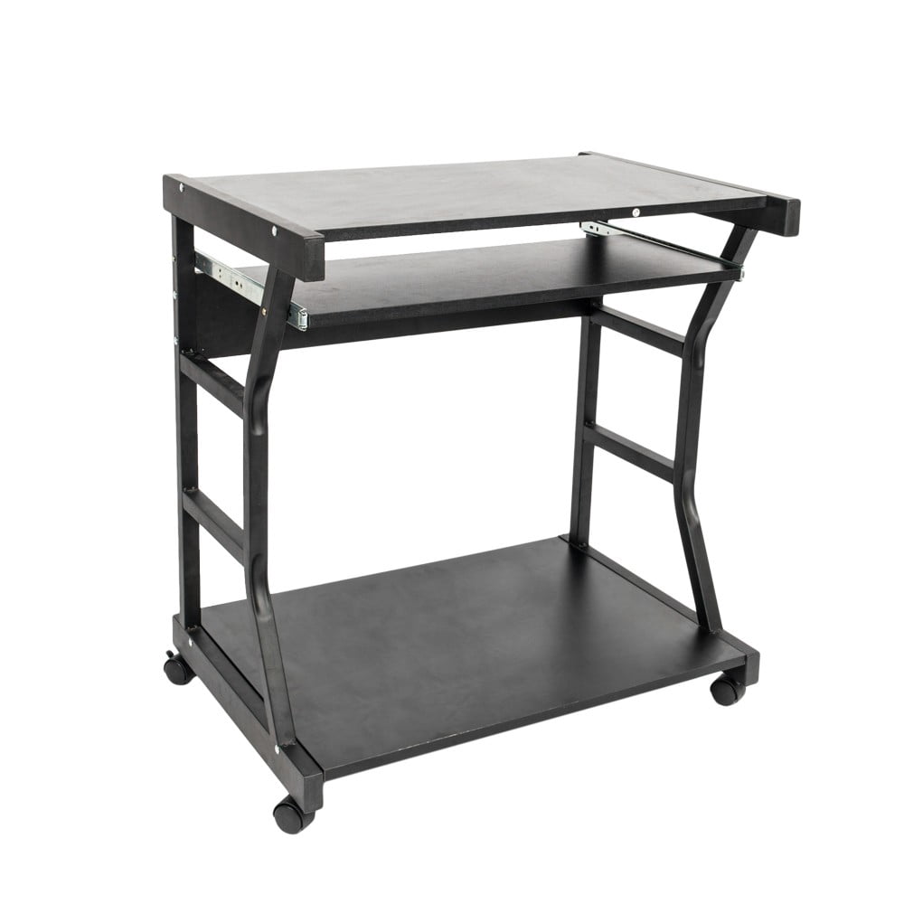 IVV 27.55" Small Rolling Computer Desk on Wheels, with Keyboard Tray and Bottom Shelf, for Bedroom, Living Room, Home Office, Black