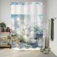 thumbnail image 6 of No Hook Shower Curtain, Blue White Ombre Shower Curtains for Bathroom with See Through Top Window, Watercolor Cloud Geometric Abstract Art Waterproof & Washable Bath Curtain Stall 48"x72", 6 of 9
