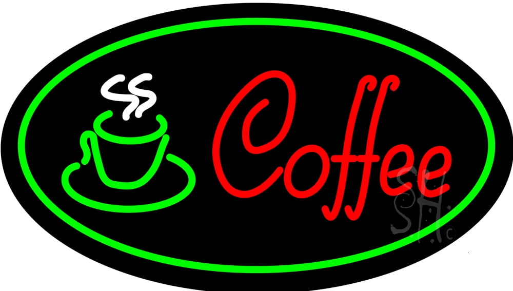 Red Coffee Logo with Green Border LED Neon Sign 20 x 37 - inches, Black ...