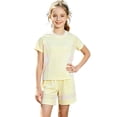 thumbnail image 2 of SGFCWSX Girls Summer Outfits Quick Dry Mesh Short Sleeve Top Elastic Waist Shorts Tennis 2 Piece Athletic Set for Kids Yellow Size 12, 2 of 7