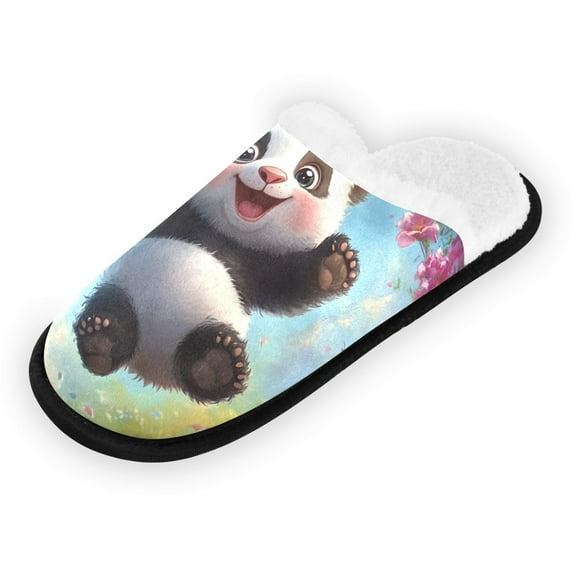 Women's Men's Slippers, Non-Slip Travel Unisex Fleece House Shoes Panda