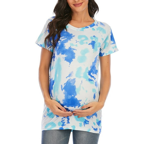 asdoklhq Maternity Clothes for Women,Maternity Pregnancy T-Shirt Tie-Dye Tops Blouse Casual Clothes
