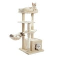 thumbnail image 2 of Pefilos 44" Multi-Level Modern Cat Tower for Indoor Cats with Scratching Post, Cozy Condo, Top Perch, Hammock and Dangling Ball For Small to Medium Cat Tree Tower for Adult Cats, Beige, 2 of 7