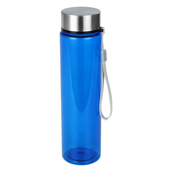 Mainstays 18 oz Plastic Blue Water Bottle Stainless Steel Screw Cap Lid with Strap, 1 Each Included