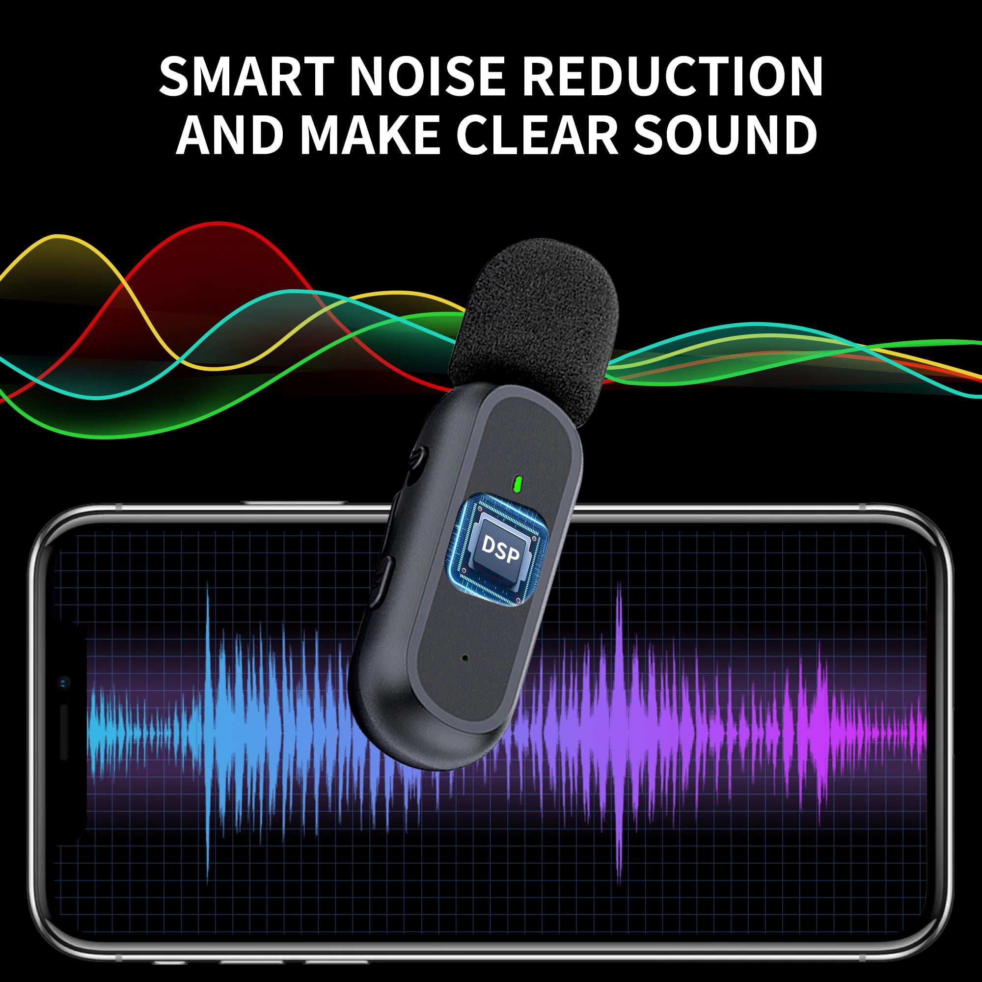 2 Pack Professional Wireless Lavalier Microphone for iPhone iPad Android with Charging Case Noise Reduction Plug-Play Clip on Lapel Mic for Vlogging, YouTube, Interview, Live Streaming