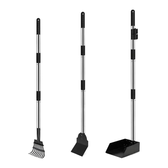 Dog Pooper Scooper, Tray and Spade Set Poop Scooper for Dogs, Adjustable Long Handle Metal Pooper Scooper with Bin for Pet Waste Removal, No Bending Clean Up for Medium and Large Dogs 3 Pack