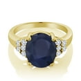thumbnail image 2 of Gem Stone King 6.90 Ct Oval Blue Sapphire White Diamond 18K Yellow Gold Plated Silver Ring (Size 8), 2 of 4
