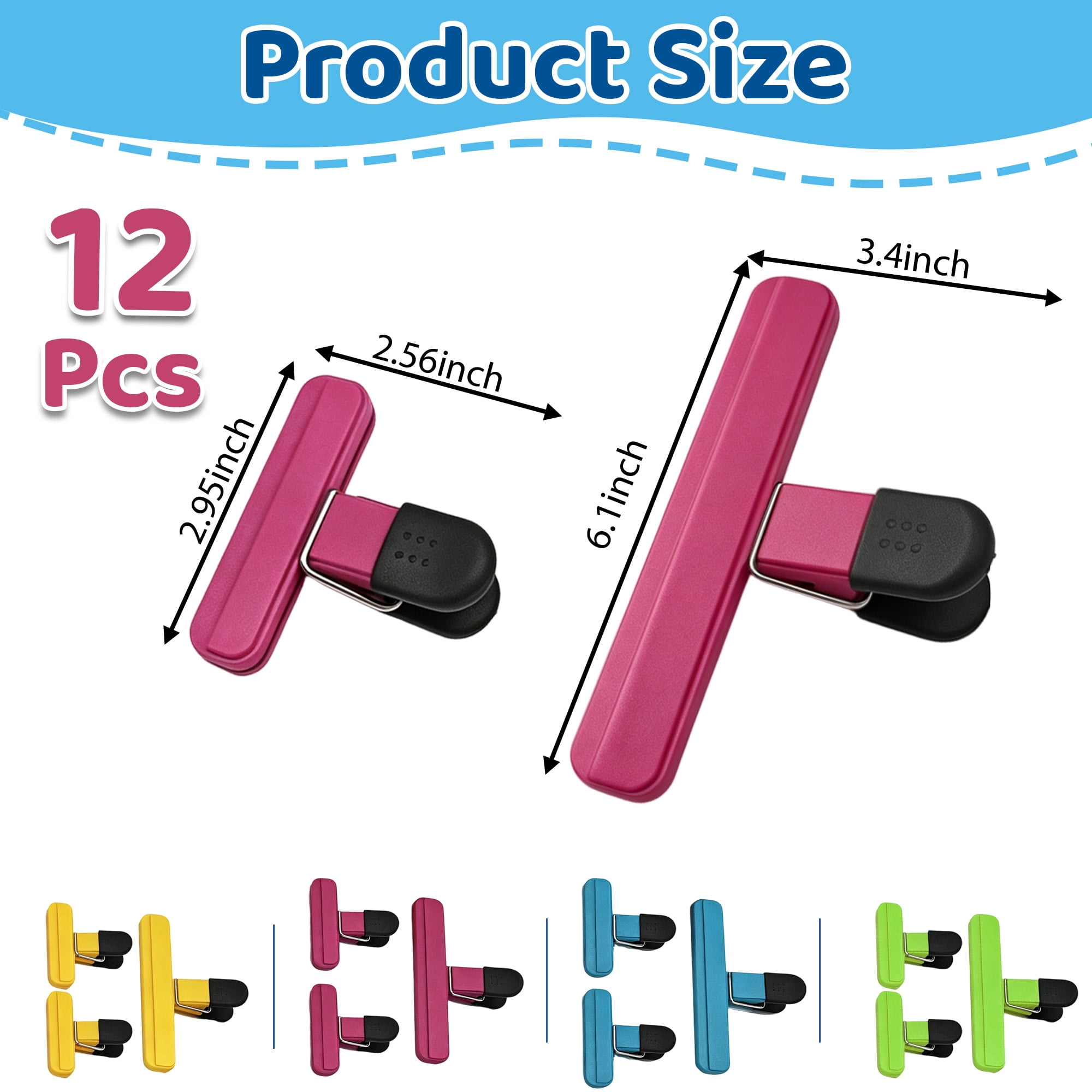 12 Pack Food Bag Clips, Heavy‑Duty Plastic Sealing Clips, Multi‑Purpose Snack Bag Clamps for Kitchen Storage, Office Paper, Photos and Household Use