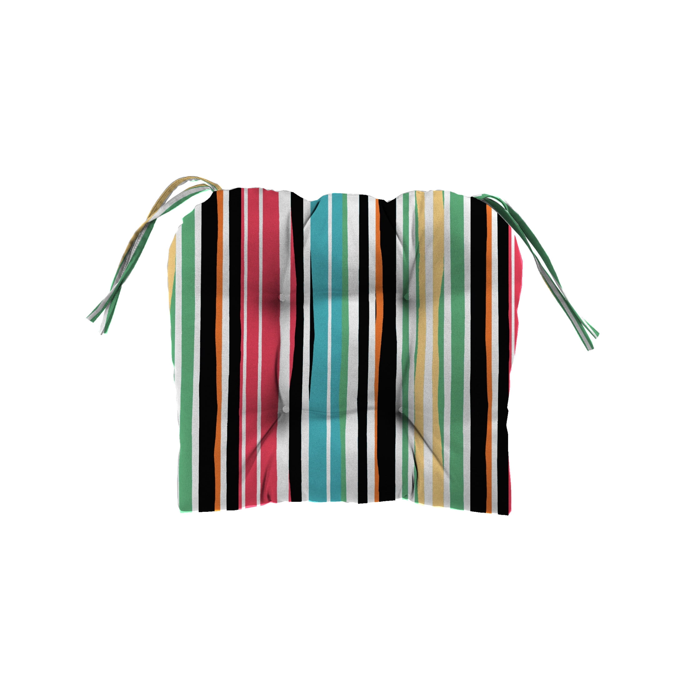 Jordan Manufacturing 18" x 17" Mercer Citrus Multicolor Stripe Rectangular Tufted Outdoor Wicker Seat Cushion with Ties (2 Pack)