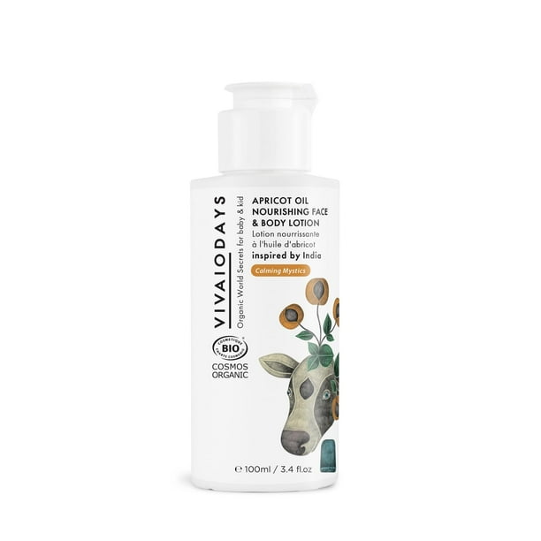 VIVAIODAYS Loción nutritiva para rostro y cuerpo con aceite de albaricoque orgánico para bebés y todos los demás (3.4 fl oz | 100 m)