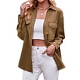 thumbnail image 4 of SLADYGLO Women Lapel Collar Button Down Long Sleeve Chest Pockets Shirt, 4 of 7