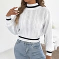 thumbnail image 6 of AHTJRT Women's Autumn Winter Sweaters Fashion Mock Neck Twist Knitted Tops Fashion Long Sleeve Striped Color Pullover Sweaters White M, 6 of 8