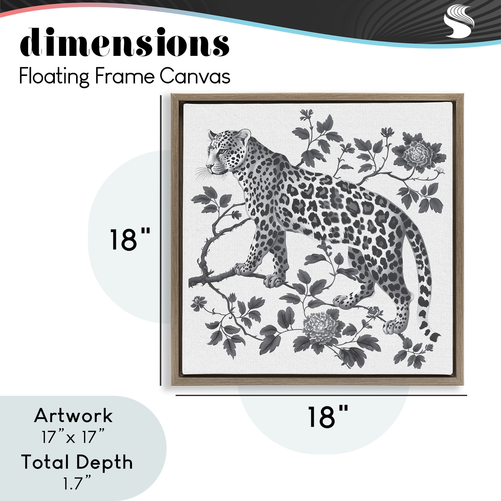 Monochrome Detail Leopard Brown Framed Floater Canvas Wall Art, design by Lettered and Lined