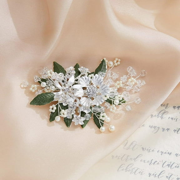 Rhinestone Hair Clips for Wedding Flower Hair Accessroies for Brides Bridlal Hair Comb Hair Accesories for Women (Silver)