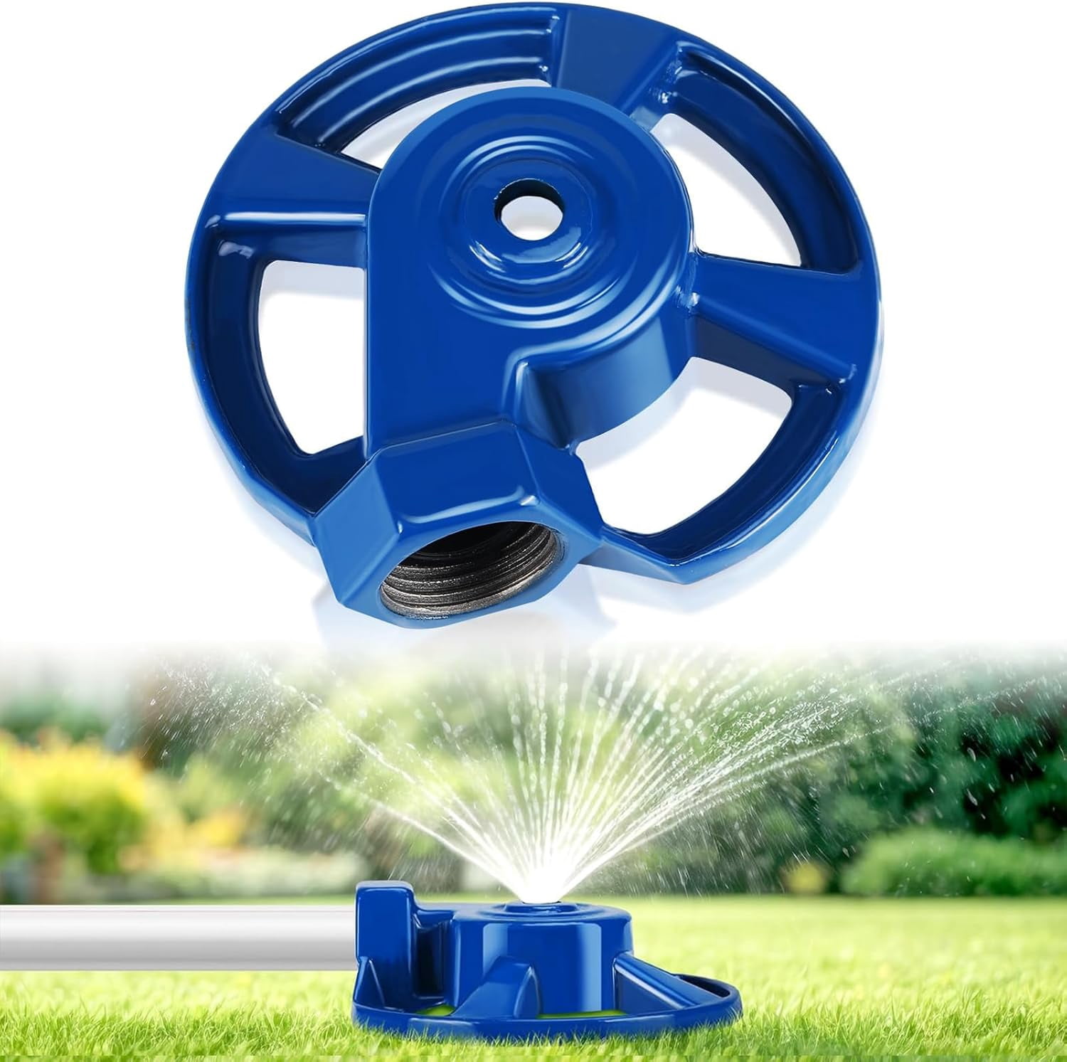 LSKJGA-1 Pack Cast Iron Lawn Sprinklers for Yard Heavy Duty Metal Garden Water Sprinkler American Threaded Joints for Lawn Garden Yard Irrigation System, Blue