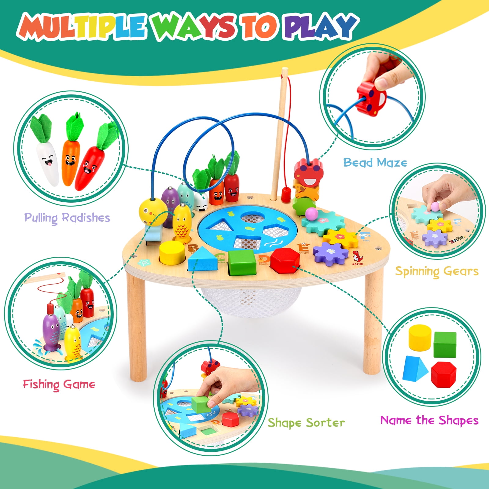 OATHX Baby Activity Table Toys Bead Mazes Board Wood Montessori Education Learn Child Birthday Gifts
