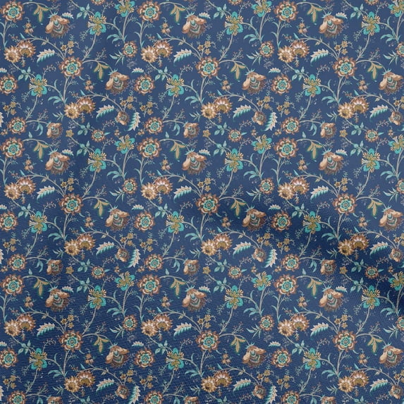 oneOone Cotton Cambric Blue Fabric Asian Suzani Sewing Fabric By The Yard Printed Diy Clothing Sewing Supplies 42 Inch Wide