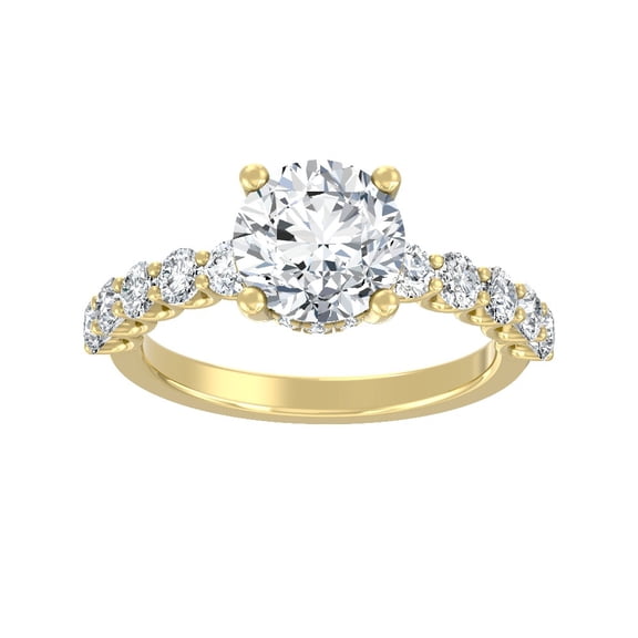 ARAIYA FINE JEWELRY 10K Yellow Gold Round Shape Lab Grown Diamond Prong-Set Engagement Ring Size 7 (2 cttw, D-F Color, VS Clarity)