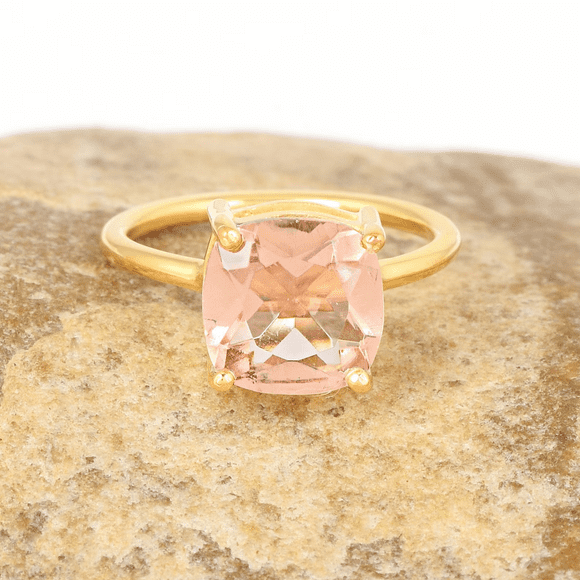 Cushion Morganite Ring 14k Yellow Gold Morganite Gemstone Solitaire Wedding Ring