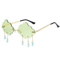 thumbnail image 6 of Retro Cloud Rimless Sunglasses for Women Men, Dripping Crystal Tassel Wave Sun Glasses, Metal Frame UV400 Protection Party Disco Eyewear, Tear Shape, Lightweight, Black, 6 of 8