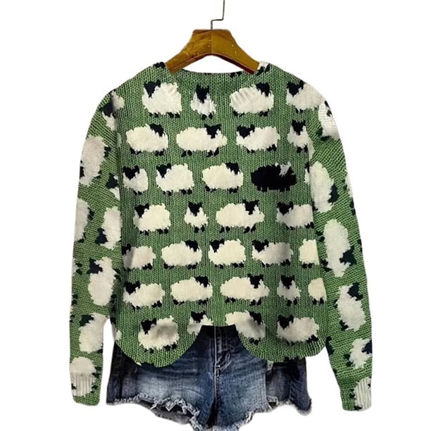 Tops de Larga de Otoño para Mujer, Suéteres de Cuello Redondo con Estampado 3D, Ropa Informal Holgada y Elegante para Vacaciones MYzq03 XXXL