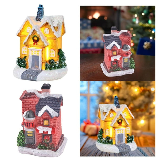 Casa de miniaturas,Decoración de regalo de decoración de casa de nieve de Navidad LED estilos Macarena Casa de miniaturas