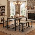 thumbnail image 1 of 3-Piece Rustic Gray Dining Table Set for 4, Rectangular Wooden Kitchen Table with 2 Benches, Space-Saving Dinette Furniture for Apartment, Small Space and Home, 1 of 6