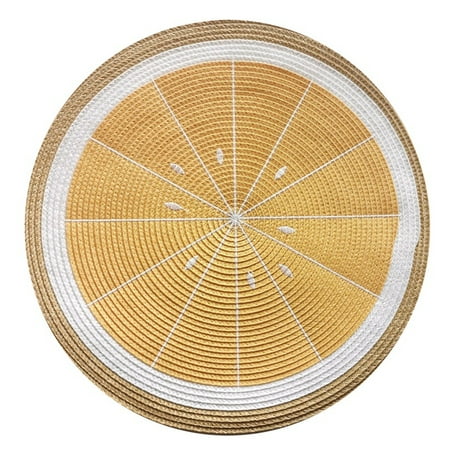 

4 Pcs Woven Round Placemat Cartoon Lemon Pattens Dining Table Plate Mat Drink Coasters for Kitchen&Home Decor 38CM