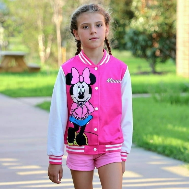 Disney Girls Bomber Jacket Minnie Mouse Colorblock Varsity
