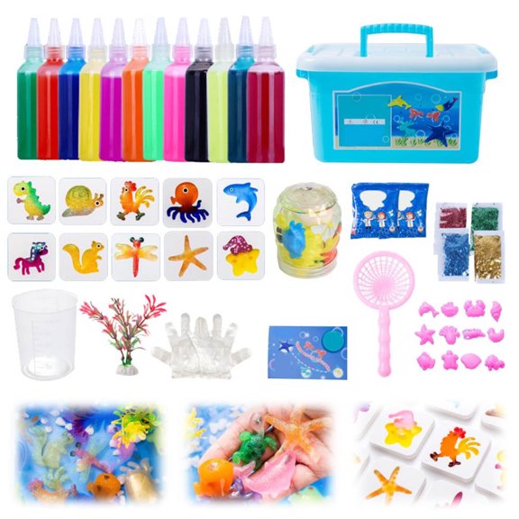 Foqnuq Hydrogel DIY Kits for Home Crafting 10/12 Bottles Ocean Animal Molds 720ml Colorful Craft Set Fun Activities Easy to Use