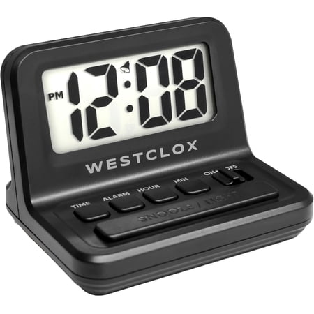 LCD Digital Bedside Alarm Clock with White Backlit Display and Snooze Function, Battery Operated, (Black, 3-Inch)