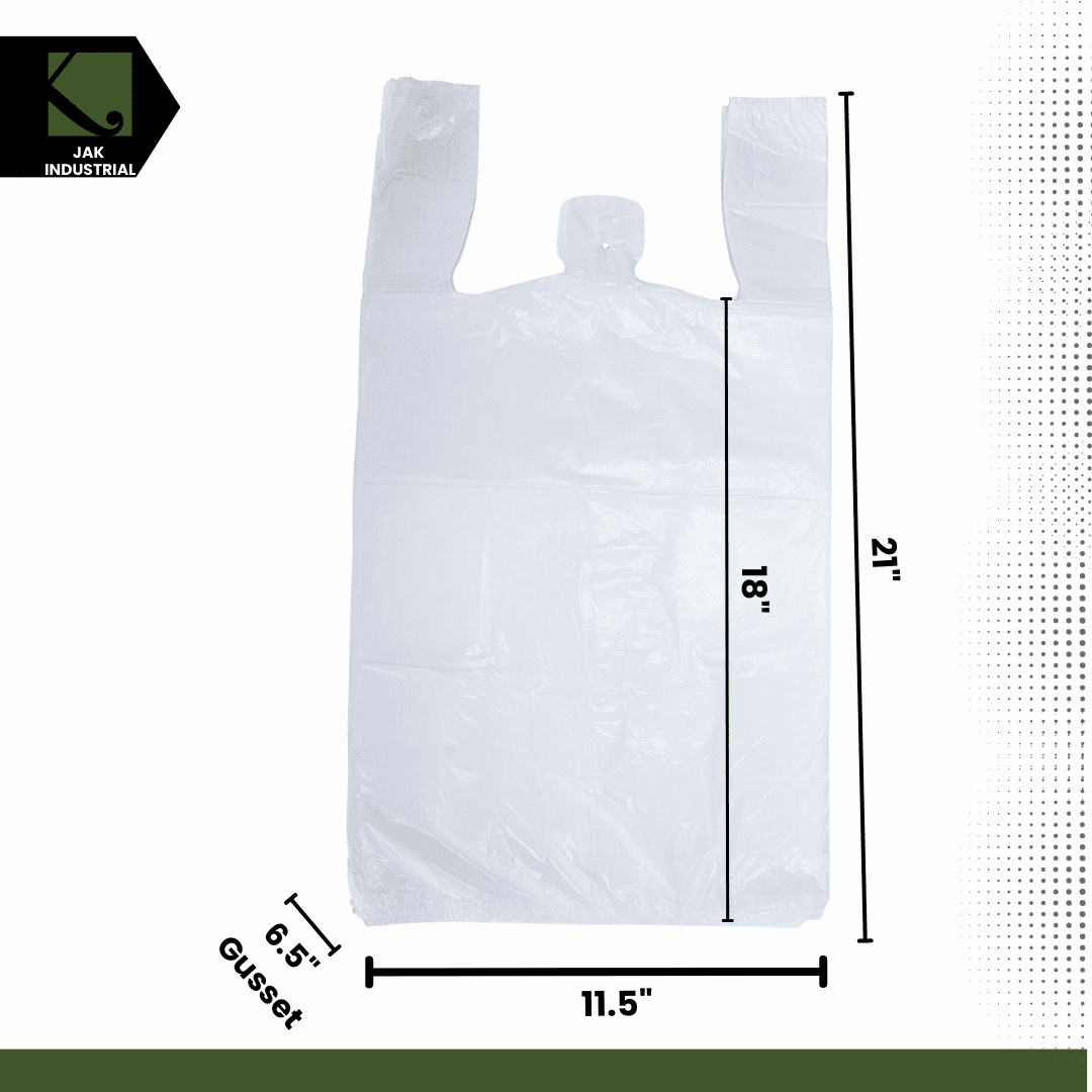 100 Count Large Plastic Grocery T-Shirt Bags with Handles - Plain White 12" x 6" x 21"