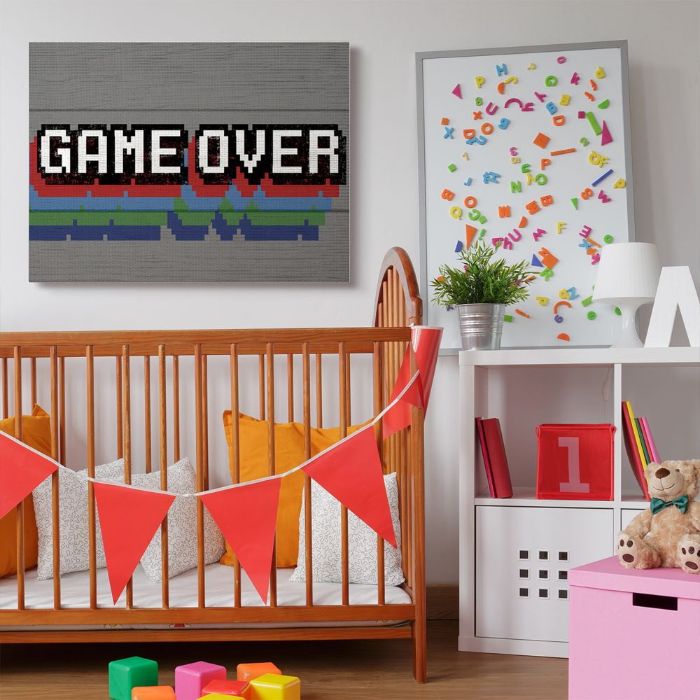 Stupell Industries Retro Game Over Phrase Rustic Video Game Text Canvas Wall Art Design by Daphne Polselli