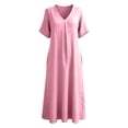 thumbnail image 5 of HBGVBA Women's Casual Linen Maxi Dress,Short Sleeve Dresses,Summer Solid Color V-Neck Pocket Linen Long Maxi Soft Comfortable Dress, 5 of 5