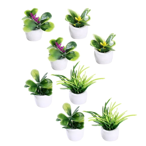 Supvox 8pcs Mini Potted Plants for Dollhouse Resin Model Lifelike Simulation for Small Spaces