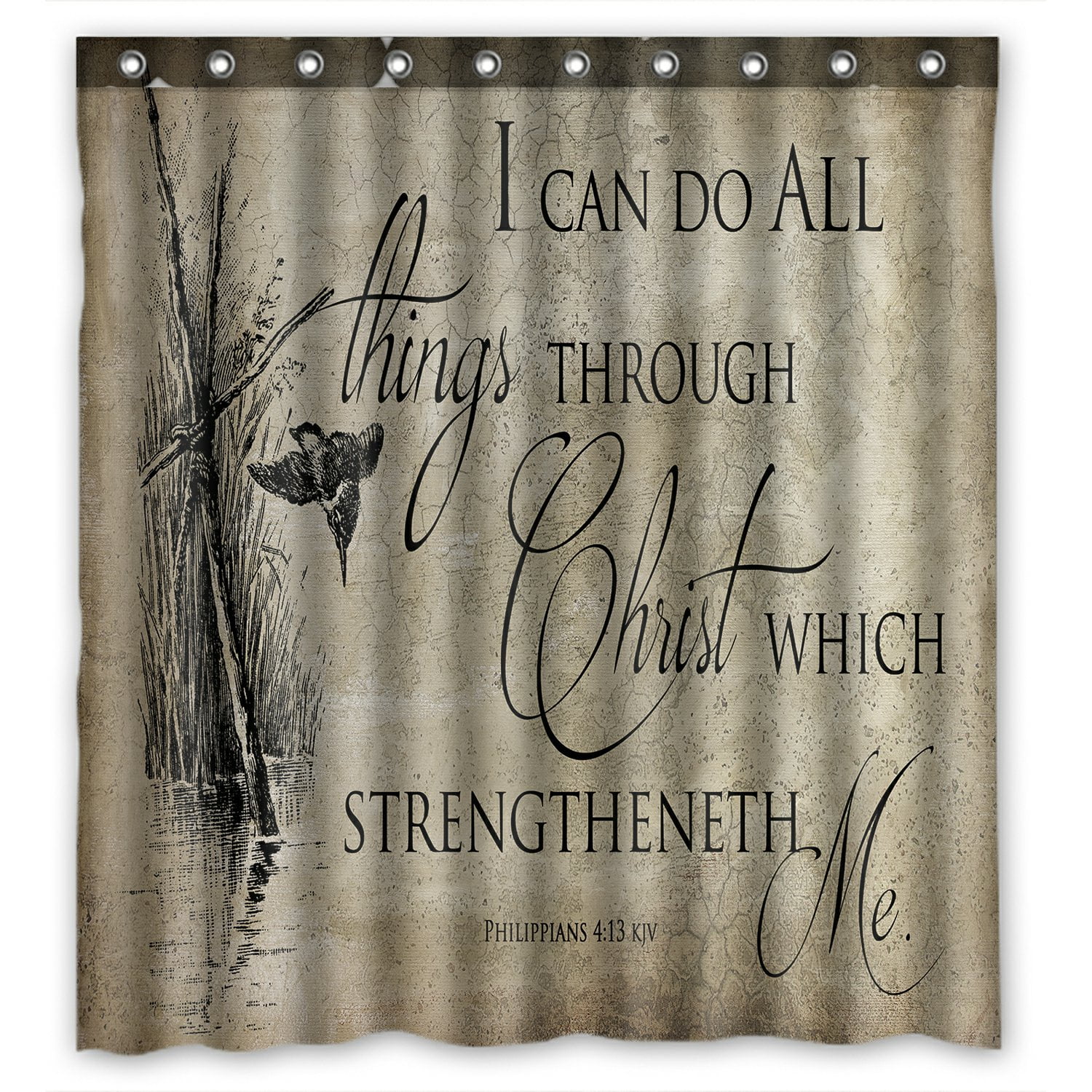 PHFZK Inspirational Shower Curtain, Bible Verse Polyester Fabric