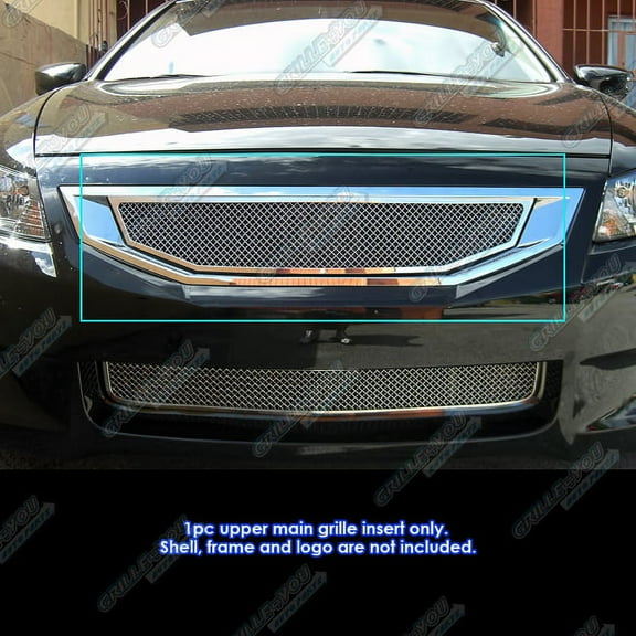 APS Compatible with Honda Accord 2008-2010 Coupe Main Upper Stainless Steel Chrome Mesh Front Grill Grille Insert H76556T