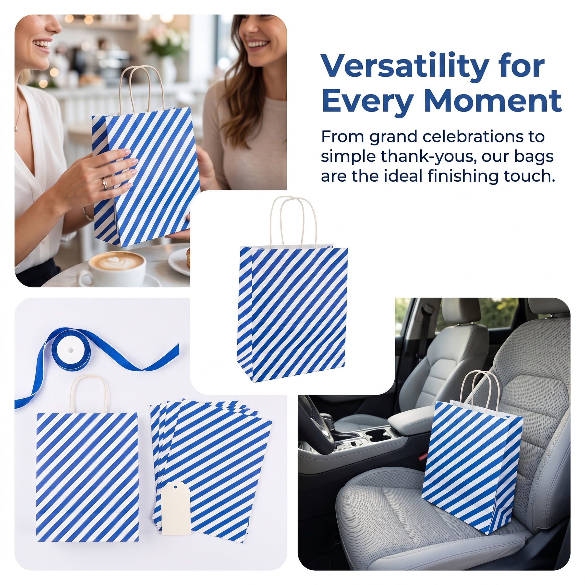 Unique Bargains 6Pcs Diagonal-stripe Gift Bag with Handles Royal Blue 8.7" x 4.3" x 10.6"