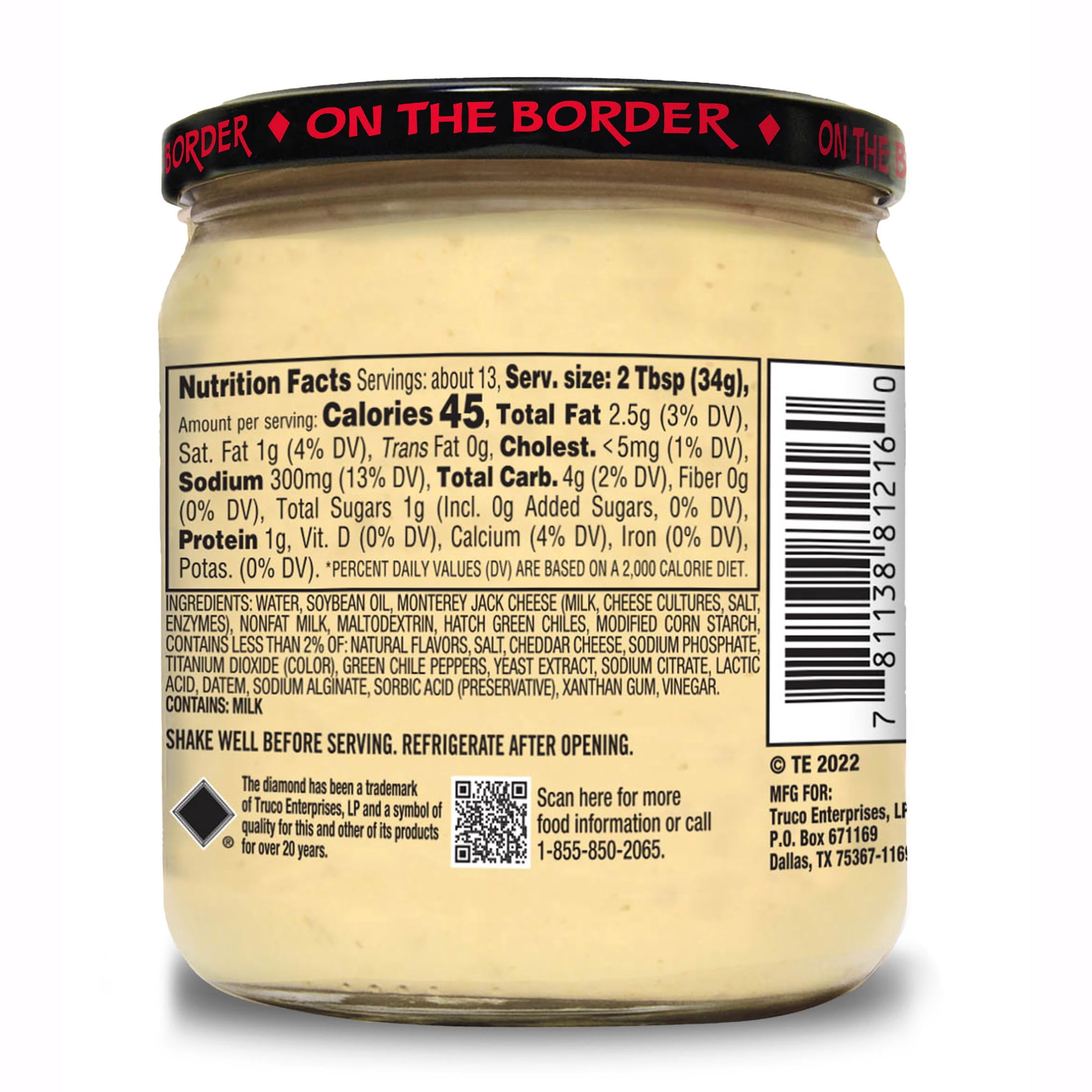 On The Border Spicy Green Chile Queso, 15.5 oz Jar