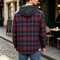 thumbnail image 6 of Wuxian Men's Flannel Hoodie Shirts Casual Button Down Plaid Shirt Jackets For Men Long Sleeve Stylish Hooded With Pockets, 6 of 6