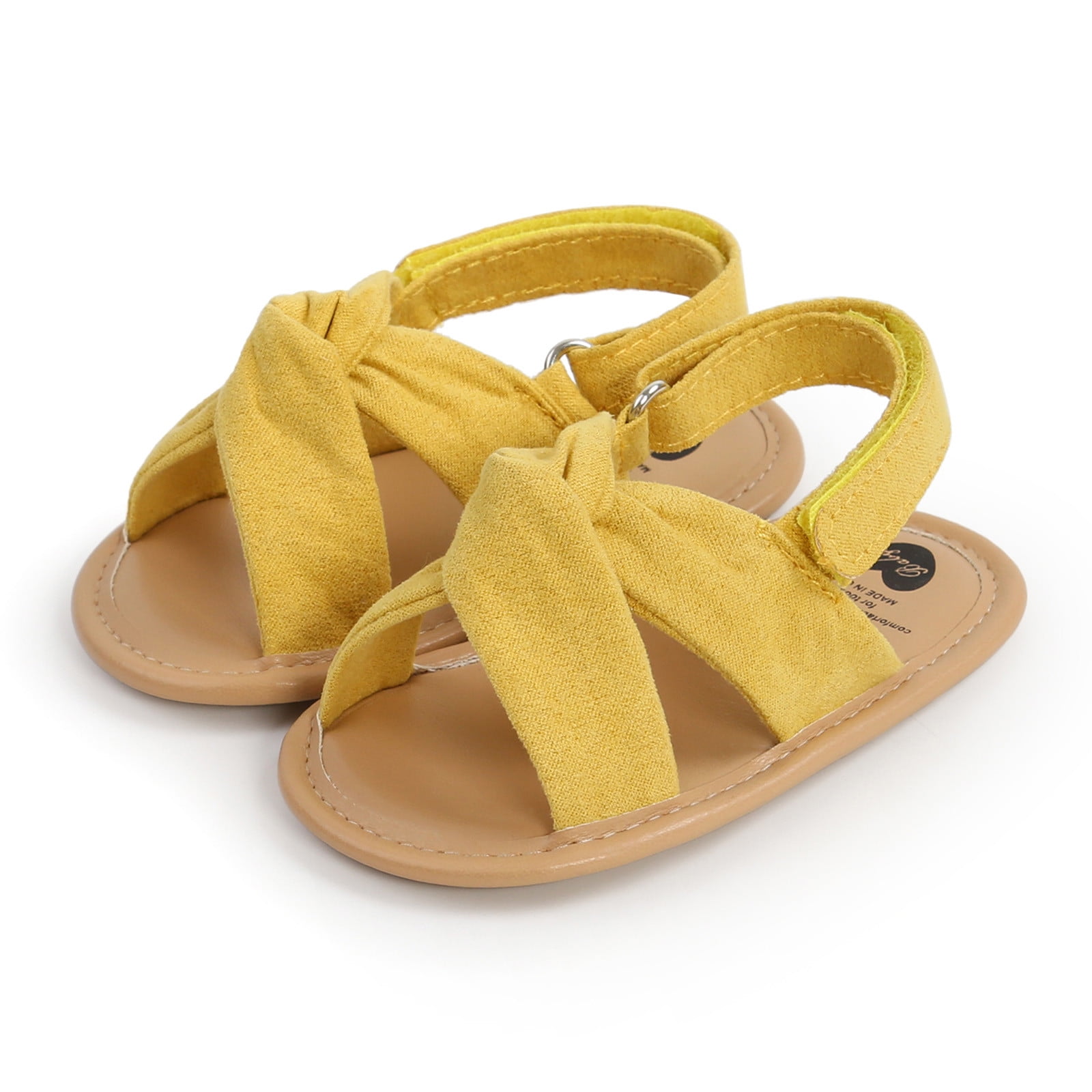 CAICJ98 Kids Shoes Boys Flat Walking Bow Baby Girls Sandals Rubber Shoes Soft Non Slip Summer Sole Baby Shoes Yellow