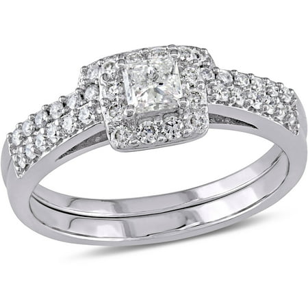 Miabella 5/8 Carat T.W. Princess and Round-Cut Diamond 10kt White Gold Halo Bridal Set