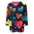 thumbnail image 4 of Valentines Tops Women, Heart Print T Shirt, Women 3/4 Sleeve Blouses Ladies Loose Casual Valentine's Day Printed Round Neck Three Quarter Sleeve T-Shirts Top, 4 of 5