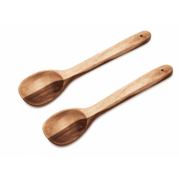 Wooden Cooking Spoon Set, 13.5 Inch Long Handle Kitchen Serving Spoons for Cooking, Mixing & Stirring, Nonstick Safe Wooden Utensils for Kitchen, Pack of 2